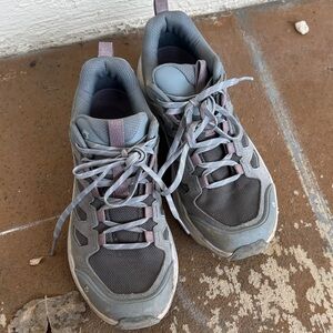 Women's Gray Athletic Lace-Up Sneakers with Subtle Mauve Accents